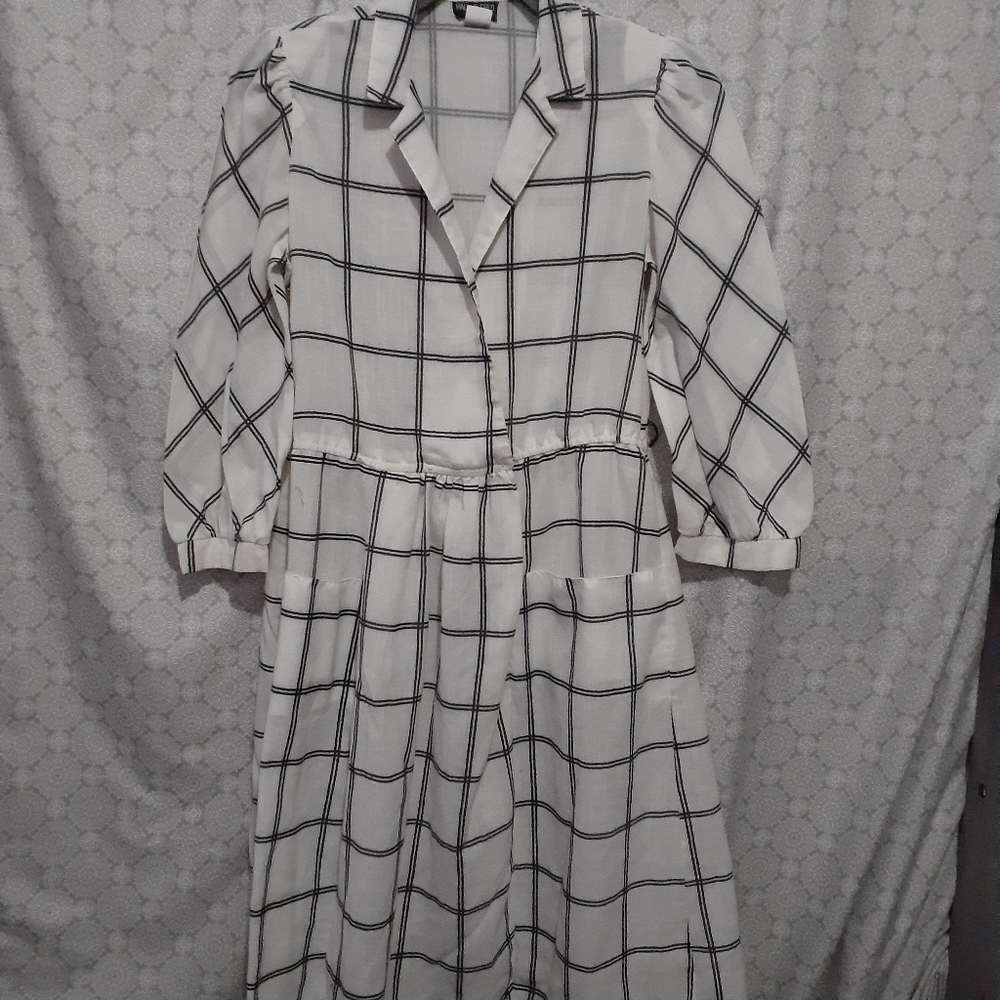 Vintage 70s Paul Alfred Black and White Checkered Long Sleeve Dress